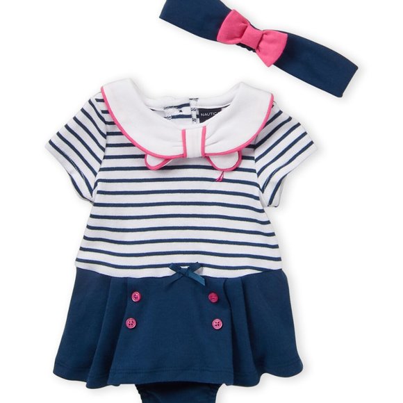 Nautica 2-Piece Sailor Skirted Romper & Headband - Picture 1 of 4